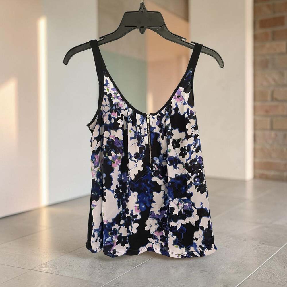 Express Floral Print Sleeveless Zip-Front Tank Top